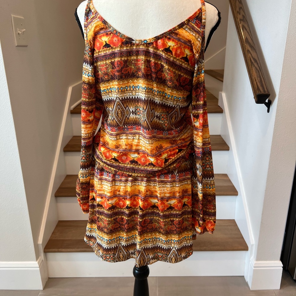 New Bohemian Off-Shoulder Cover Up Dress with Vibrant Patterns